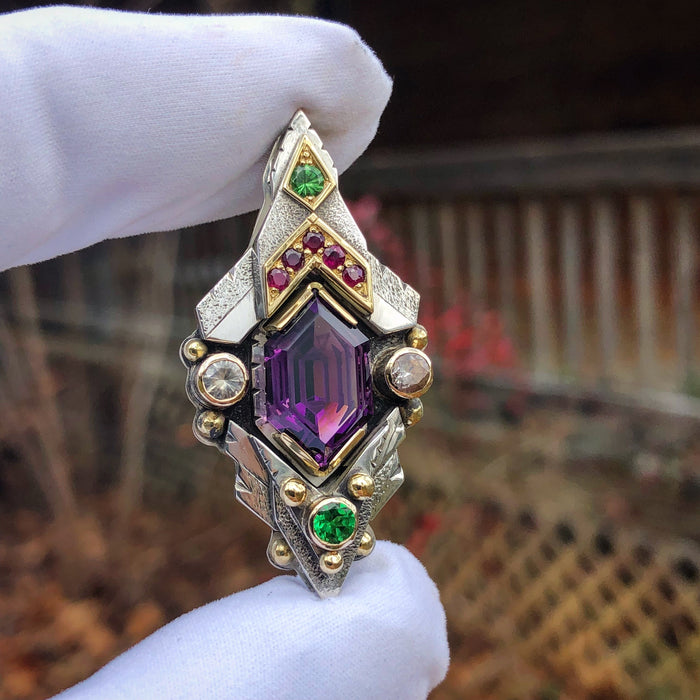 Amethyst, ruby, tsavorite garnet and white sapphire pendant