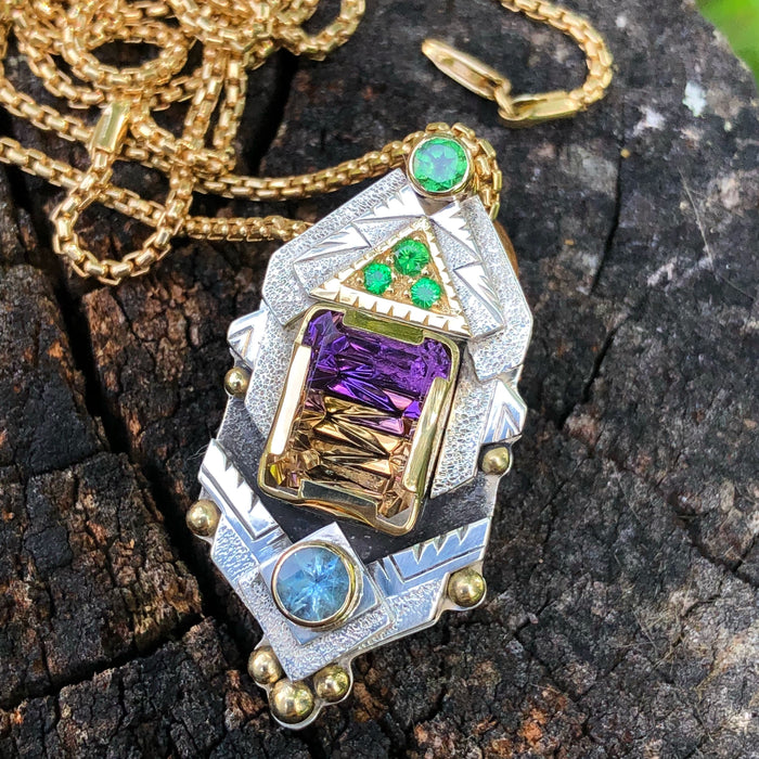 John Dyer Ametine, tsavorite garnet, and aquamarine temple talisman