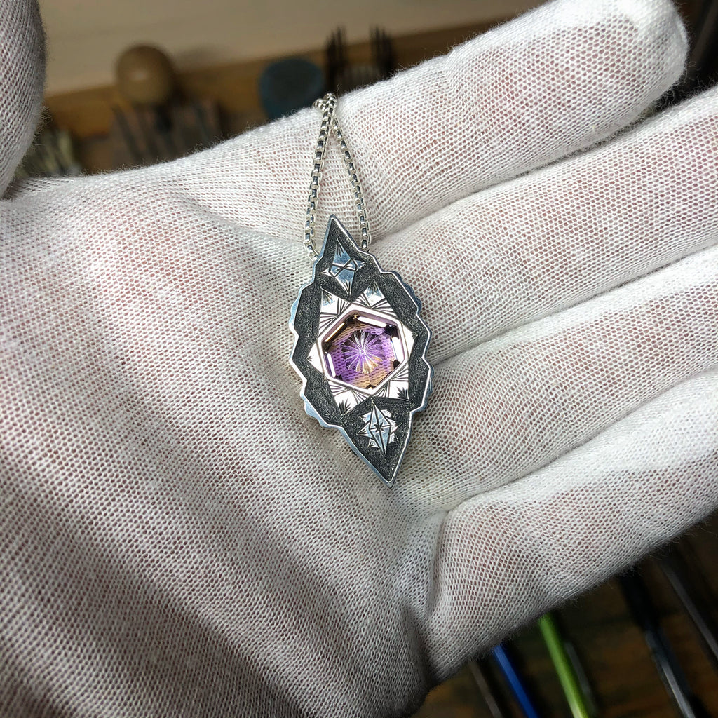 “Estrella Sagrada” aka Sacred Star - ametrine, white diamonds, Montana sapphires