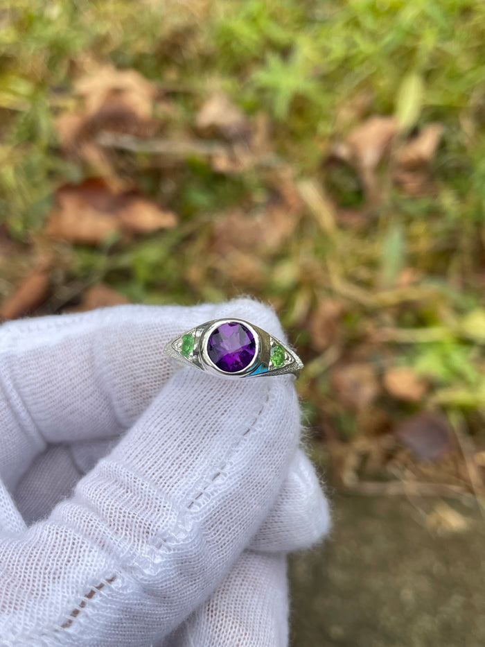 3rd eye ring- amethyst/Tsavorite garnet