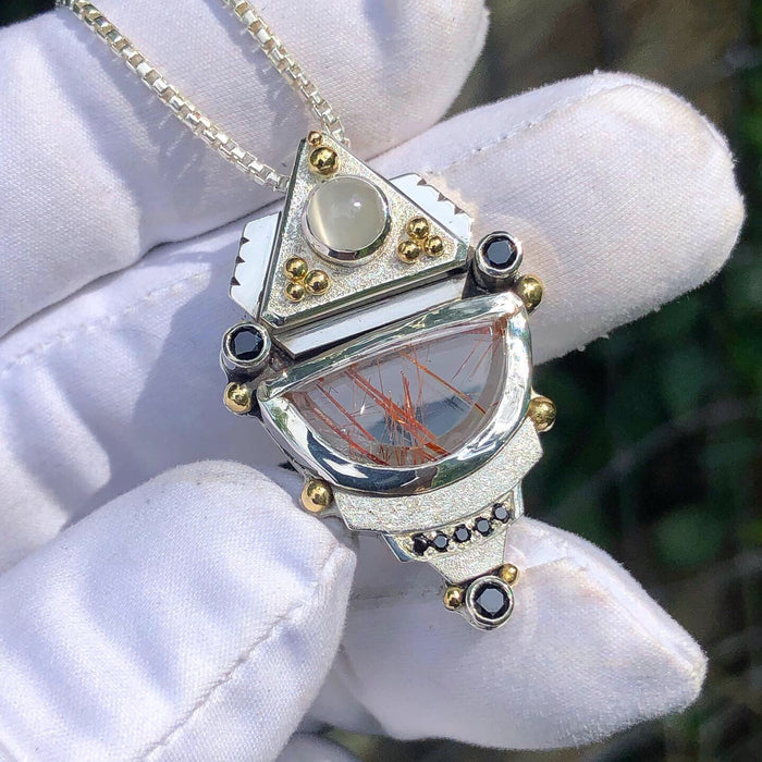 “Eclipse” - Space Series- moonstone, rutilated quartz, black spinel