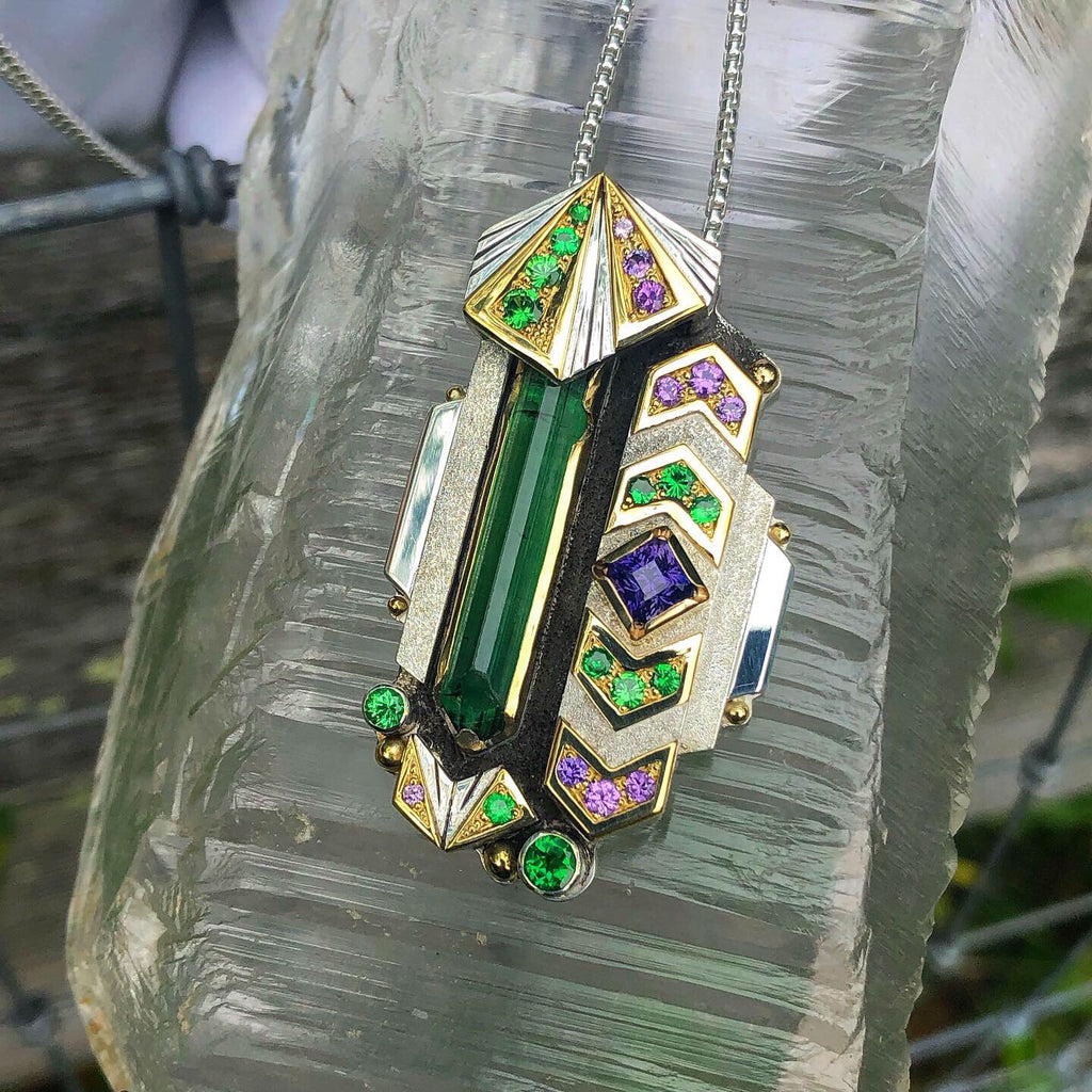 Amaru Medecina - tourmaline, purple sapphire, and tsavorite garnet talisman