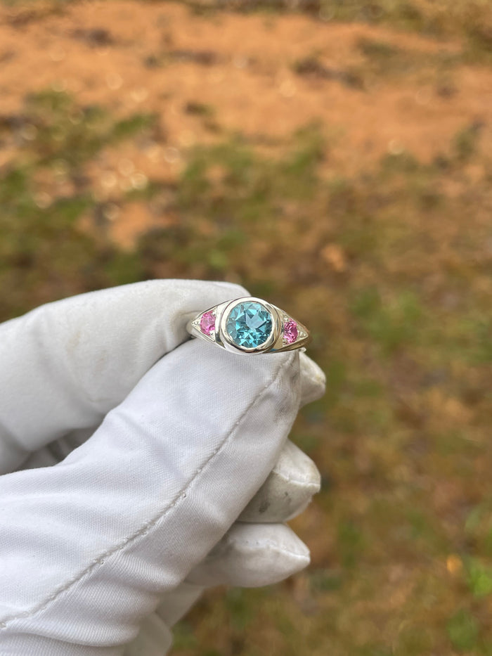Third eye ring- blue topaz/ pink sapphire - size 6