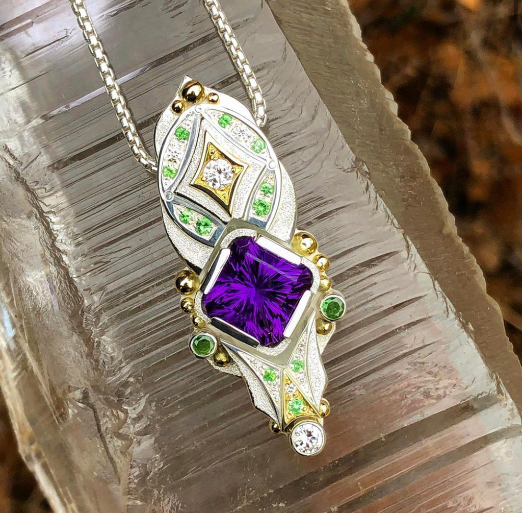 Astral Transmutation - Amethyst, Diamond, tsavorite garnet talisman