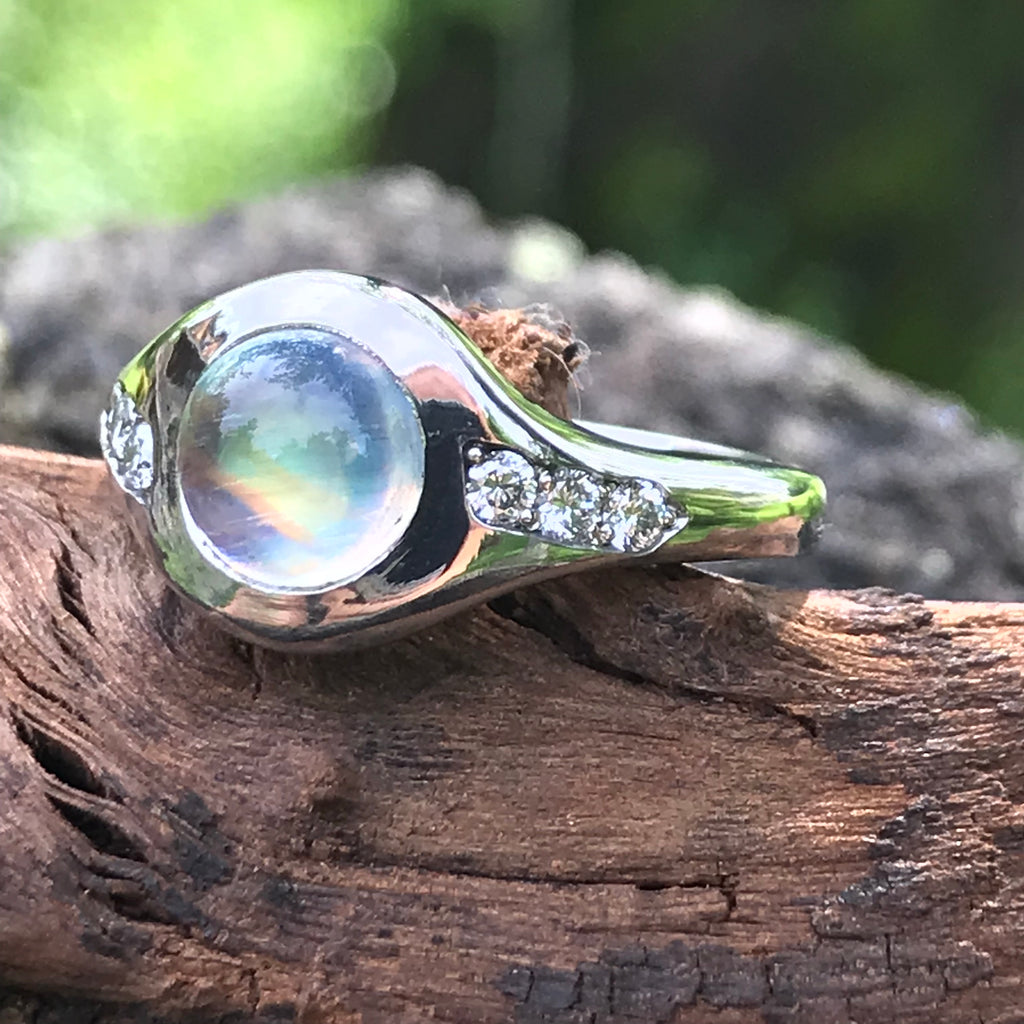 Moonstone and diamond art deco inspired engagement ring – Aardvark Jewellery
