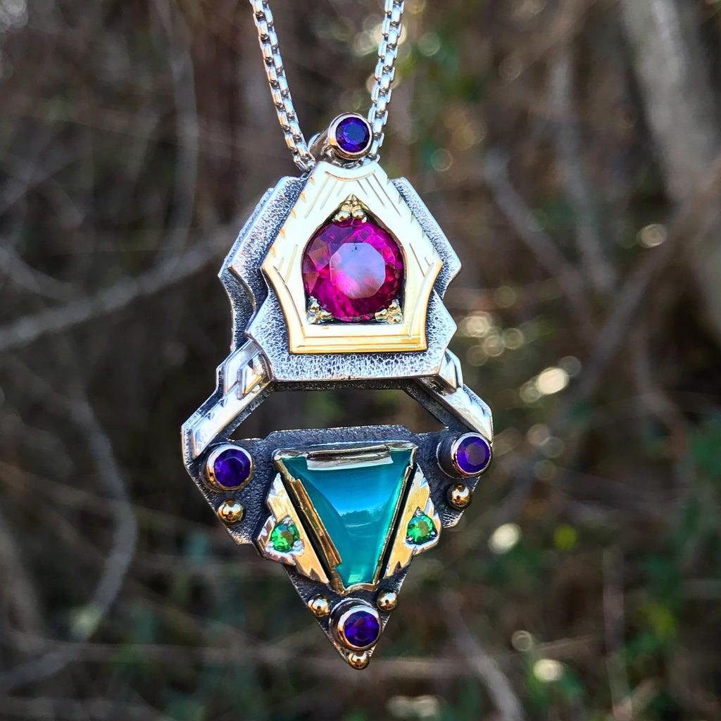 STARBEING- gem silica, Mozambique Tourmaline, amethyst, tsavorite garnet