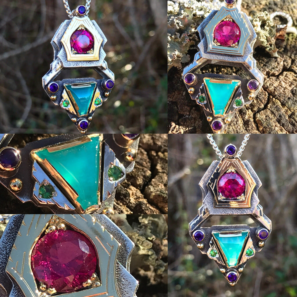 STARBEING- gem silica, Mozambique Tourmaline, amethyst, tsavorite garnet