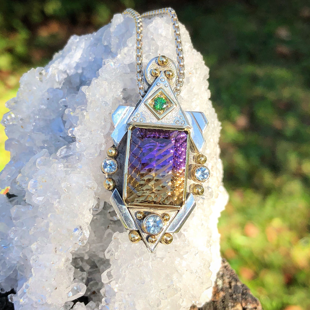 Ametrine - aquamarine- tsavorite garnet