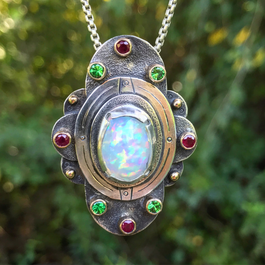 Ethiopian Opal Mandala with rubies and Garnet