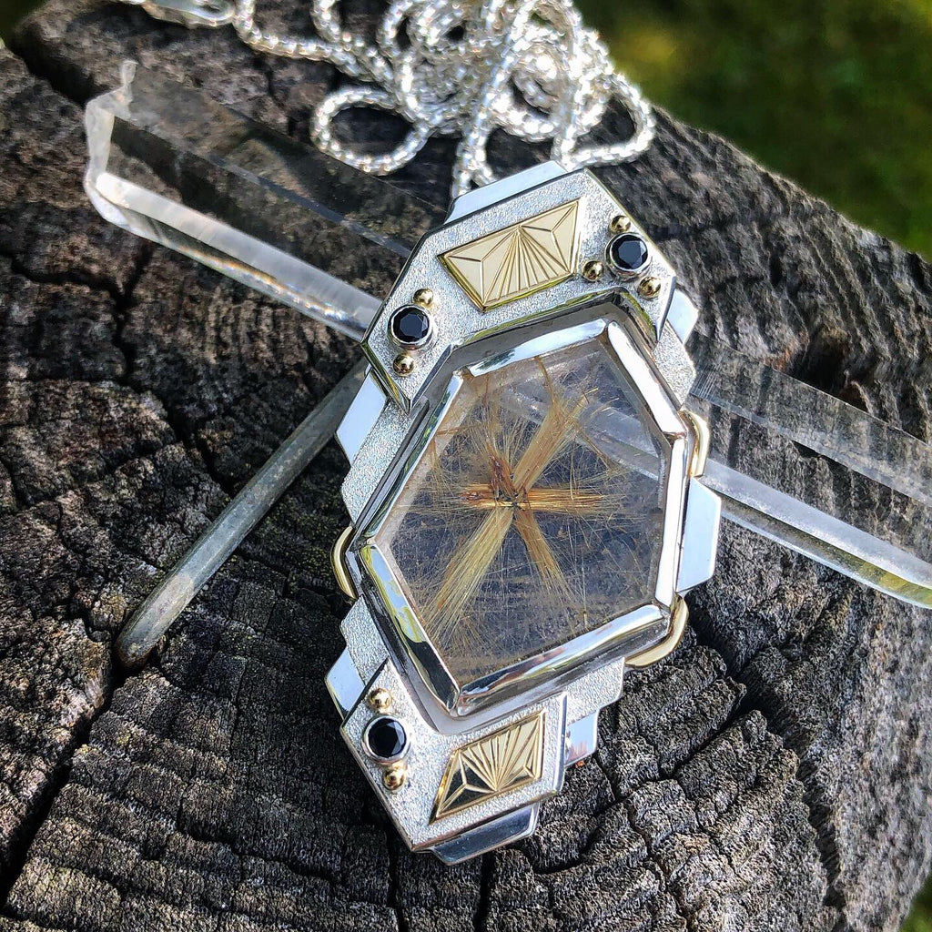 -STARBORN- space travel series - rutilated quartz // black spinel