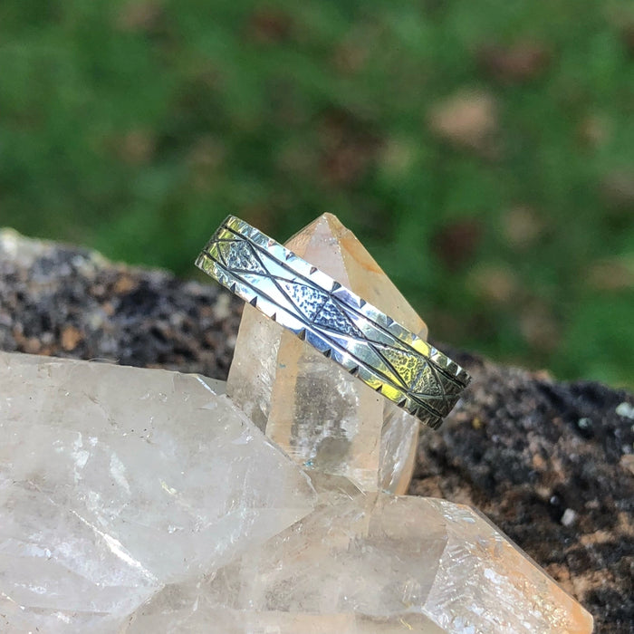 Engraved Silver Ring - size 6.5