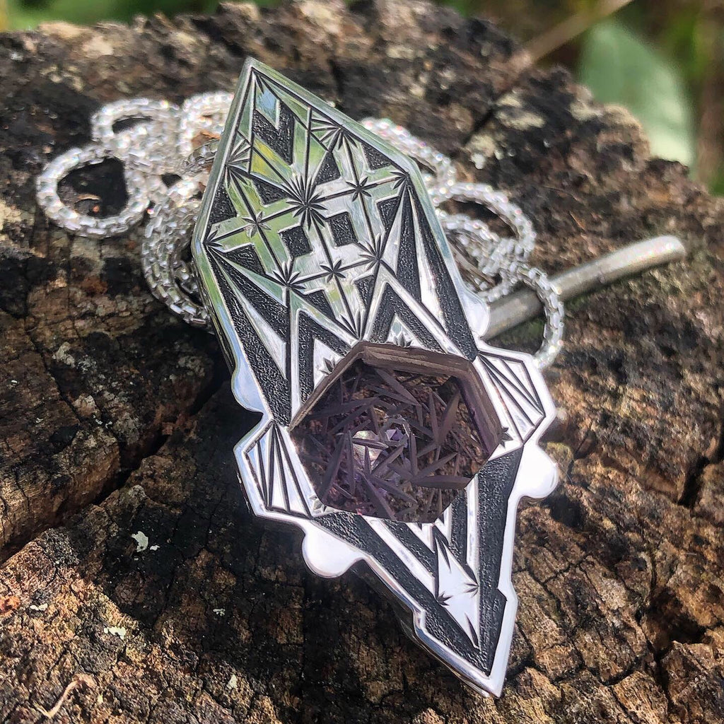 Amethyst, tsavorite garnet, and ruby pendant