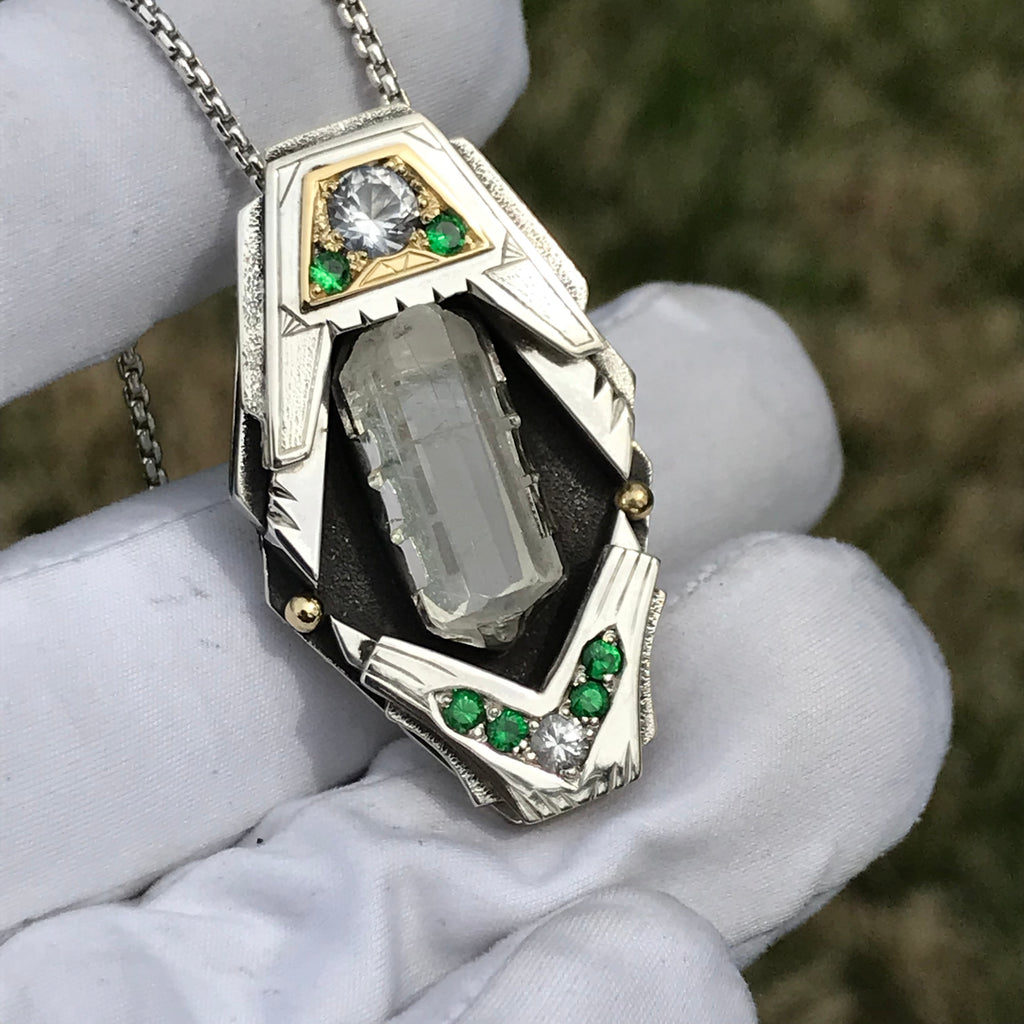 Phenakite and Tsavorite garnet pendant