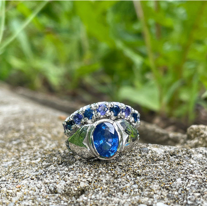 Platinum sapphire and tanzanite wedding set