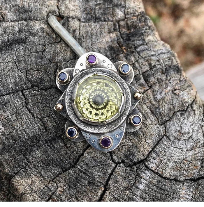 Fantasy cut citrine Mandala with amethyst and sapphires