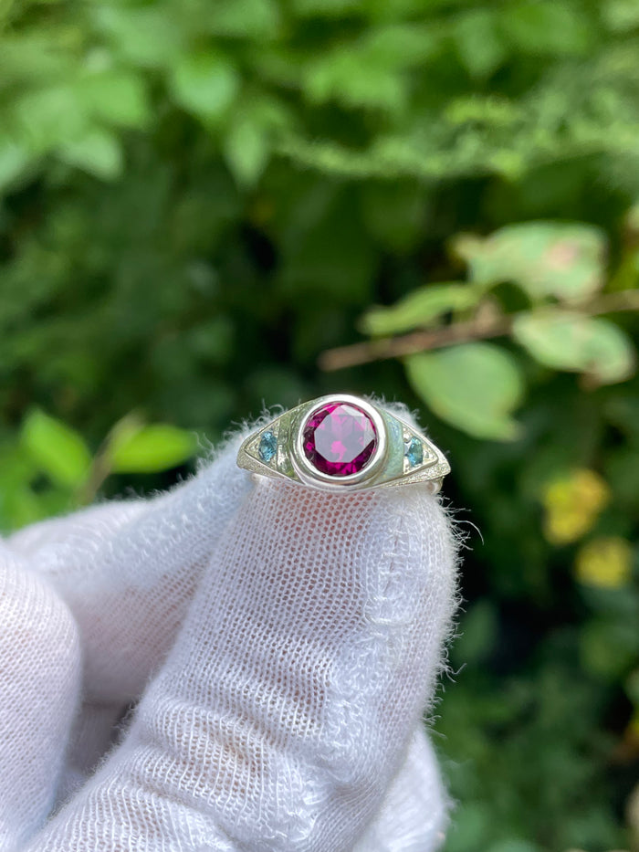 3rd eye ring // Rhodolite garnet & blue sapphire