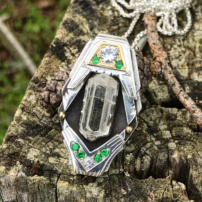 Phenakite and Tsavorite garnet pendant