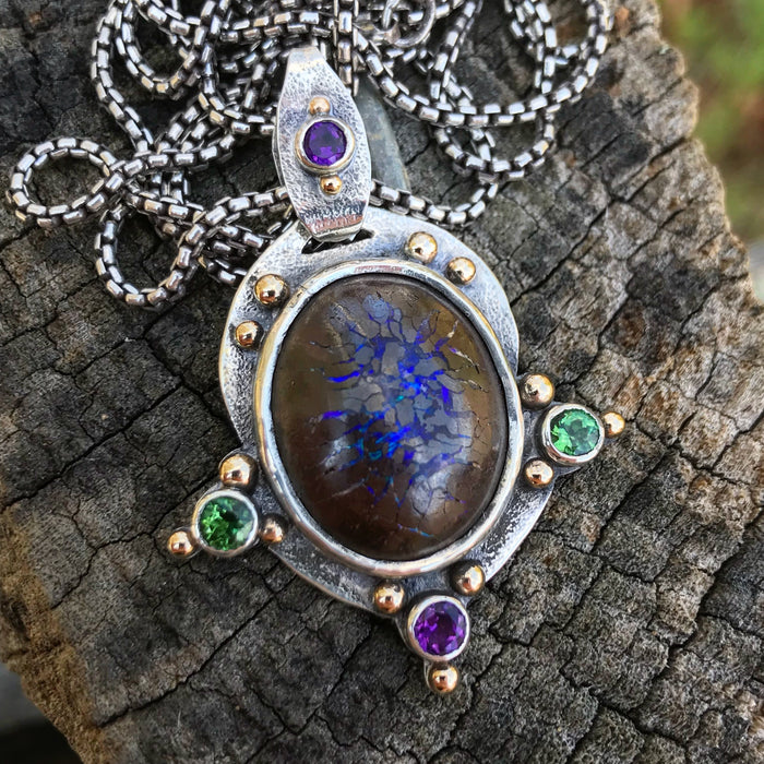 Opal, tourmaline, and amethyst pendant