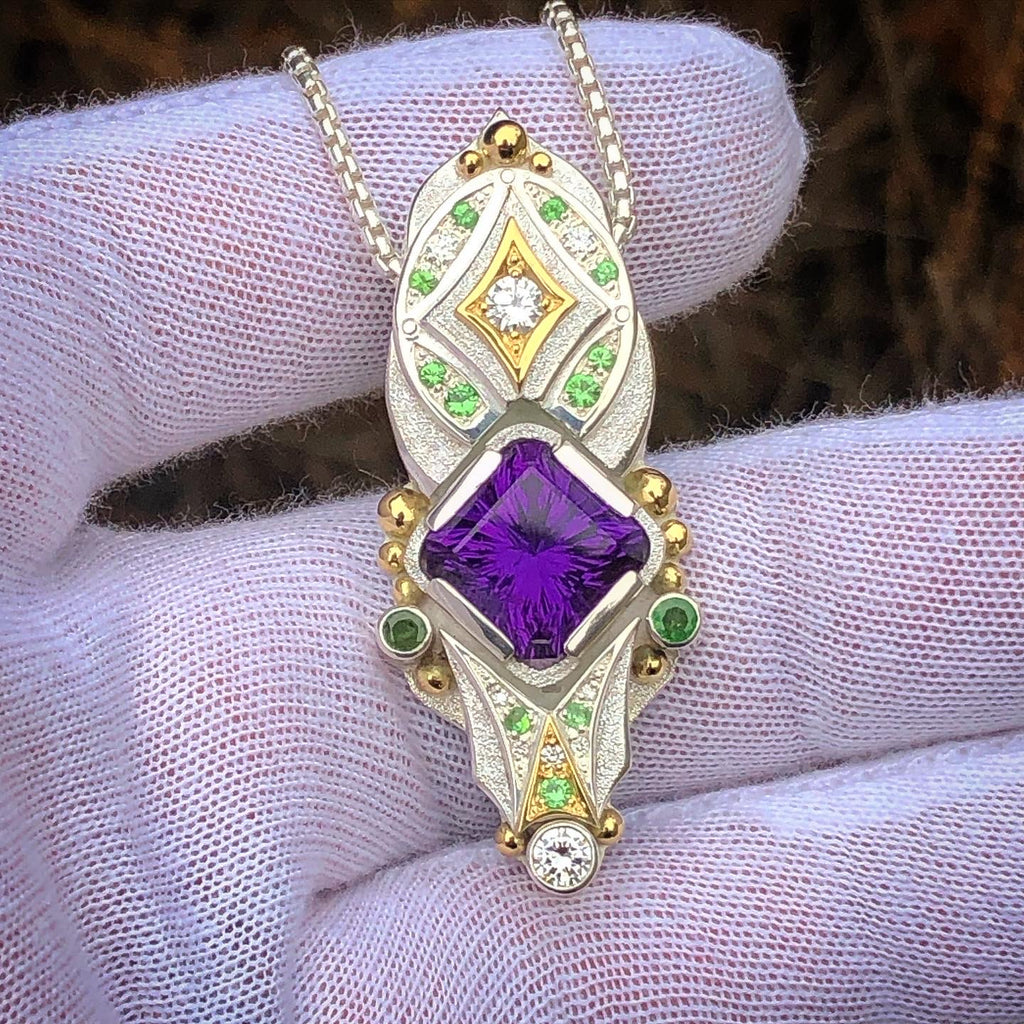 Astral Transmutation - Amethyst, Diamond, tsavorite garnet talisman