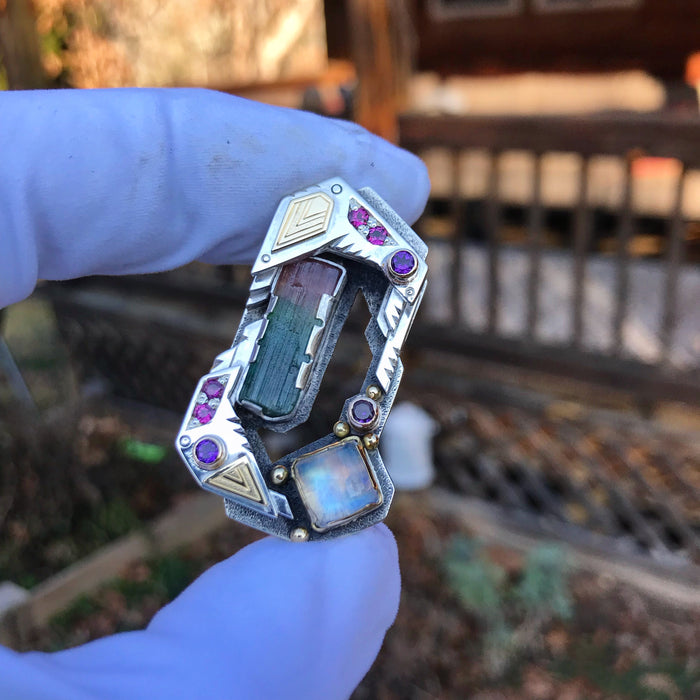 soul window -Tourmaline and moonstone pendant