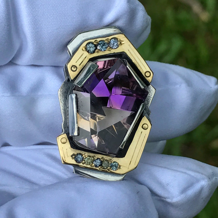 Munsteiner Ametrine, Color change Garnet, yellow sapphire pendant