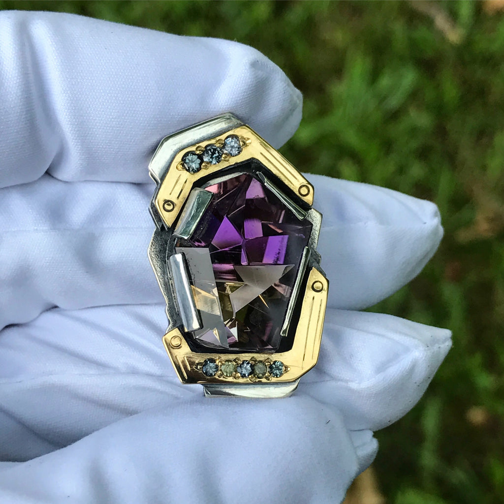 Munsteiner Ametrine, Color change Garnet, yellow sapphire pendant