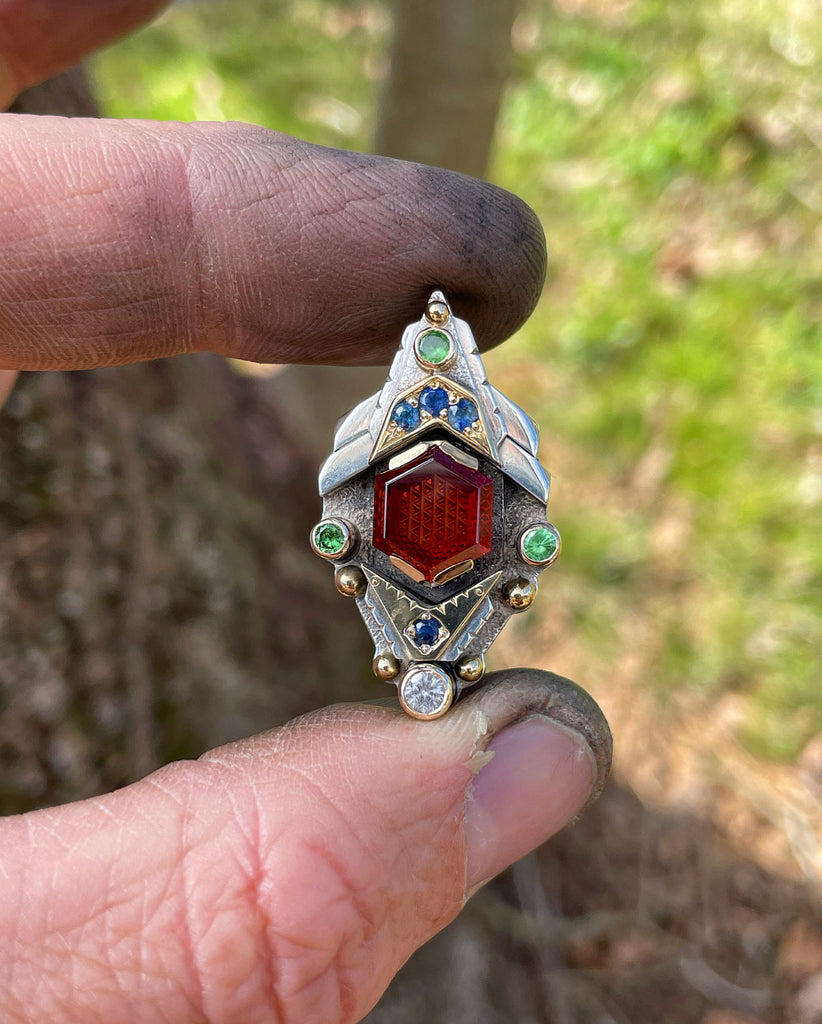 Flower of life garnet talisman