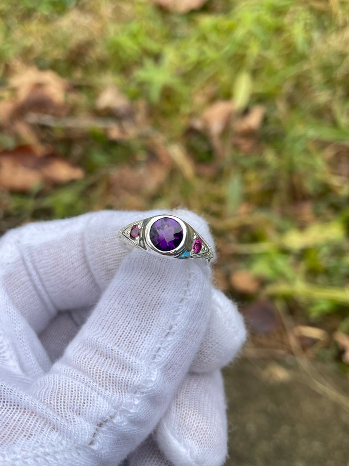 3rd eye ring- amethyst /Rhodolite garnet