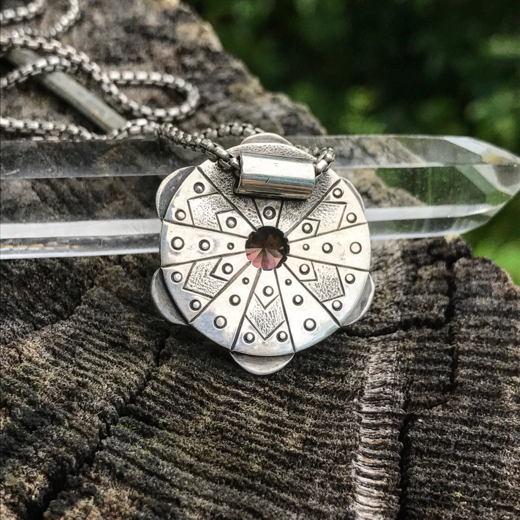 Liddicoatite Tourmaline and Tsavorite Mandala Pendant Collaboration with Ethan Donohue