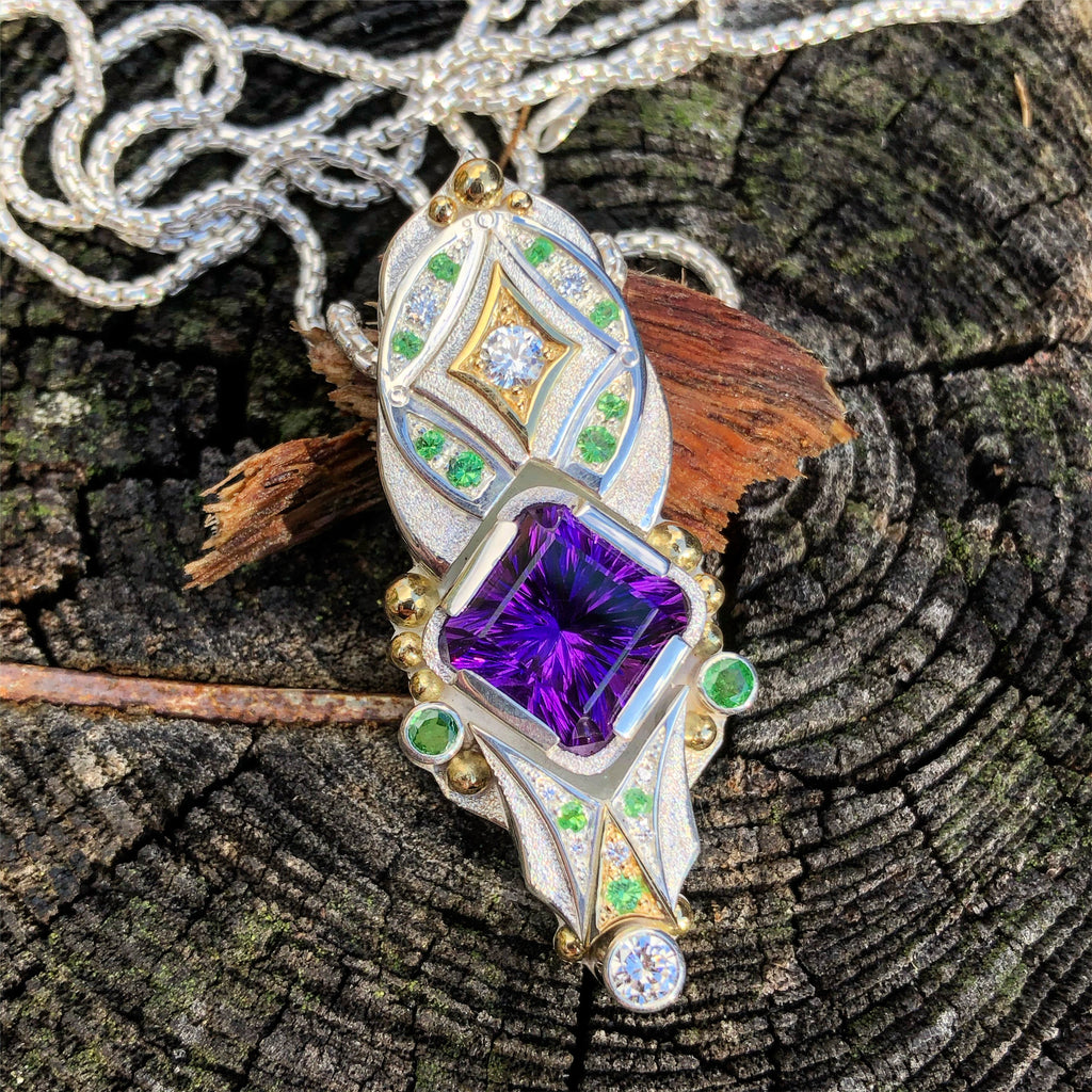 Astral Transmutation - Amethyst, Diamond, tsavorite garnet talisman