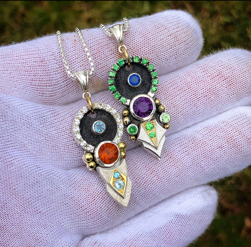 Halo series- Totem #2 (orange citrine, Herkimer diamond, aquamarine)