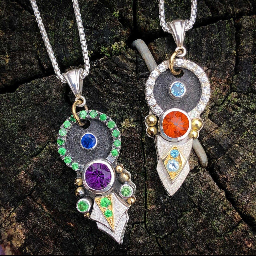 Halo Series- totem #1 (Amethyst, green garnet, blue kyanite)