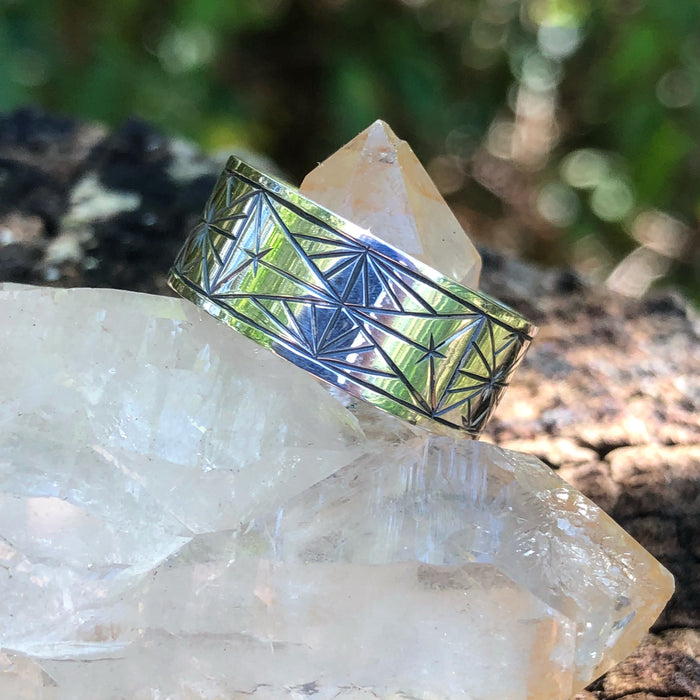 Engraved silver Ring- size 8