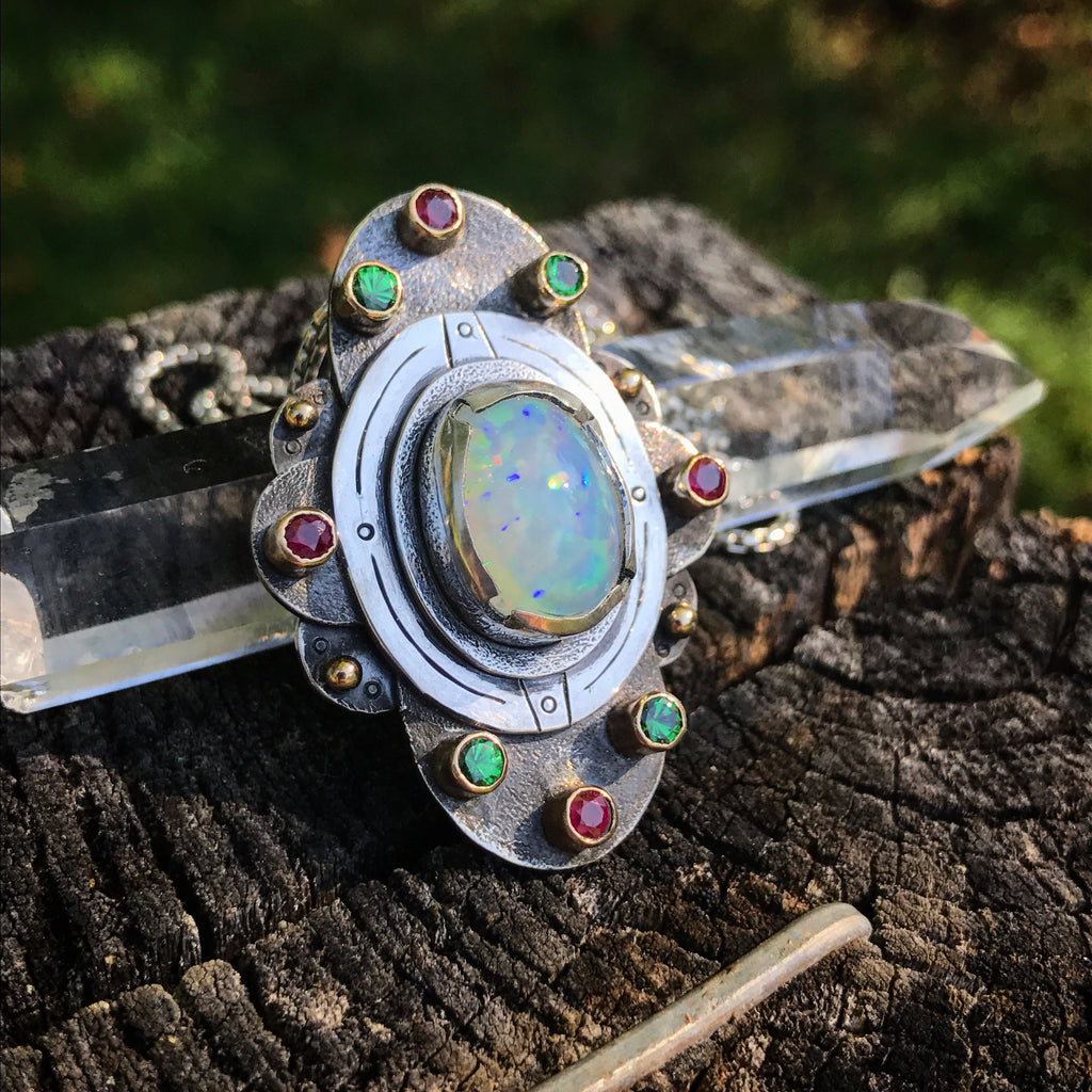 Ethiopian Opal Mandala with rubies and Garnet