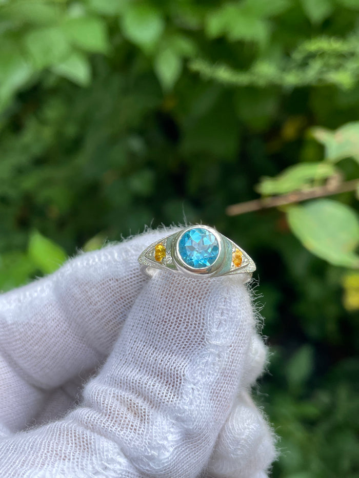 3rd eye ring //blue topaz & citrine