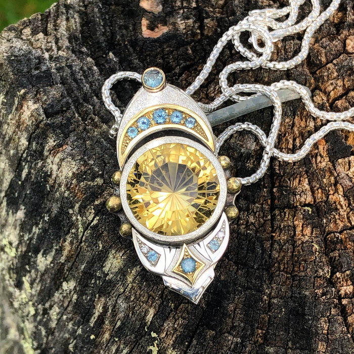 “Liquid Light” - Citrine, Aquamarine and diamond pendant